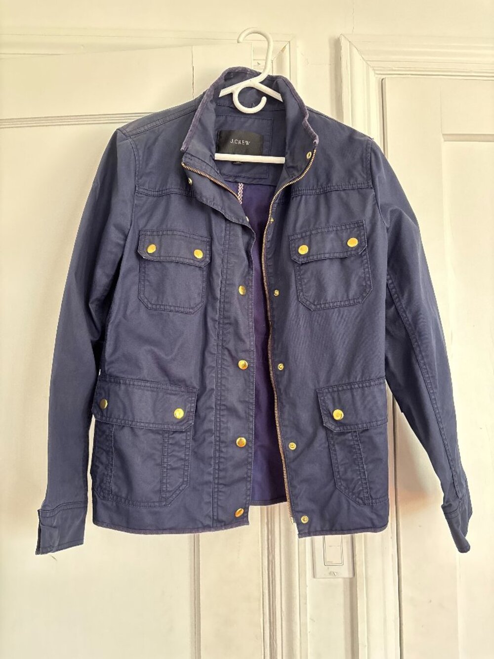J.Crew Downtown Field Jacket Navy Blue Gold Buttons Size L
